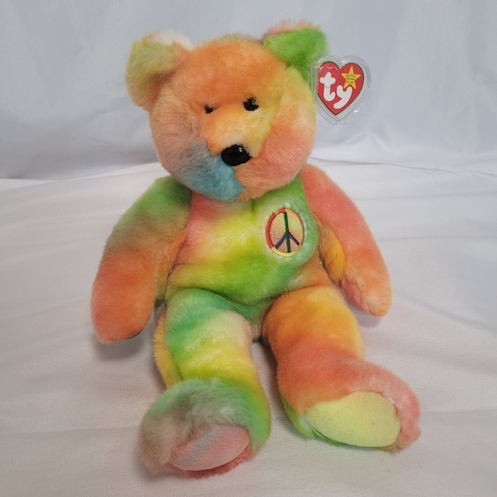 Ty Beanie Buddy 1999 Peace Tie Dye Bear Plush Stuffed Animal 14"